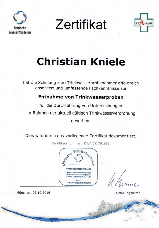 Zertifikat von Christian Kniele